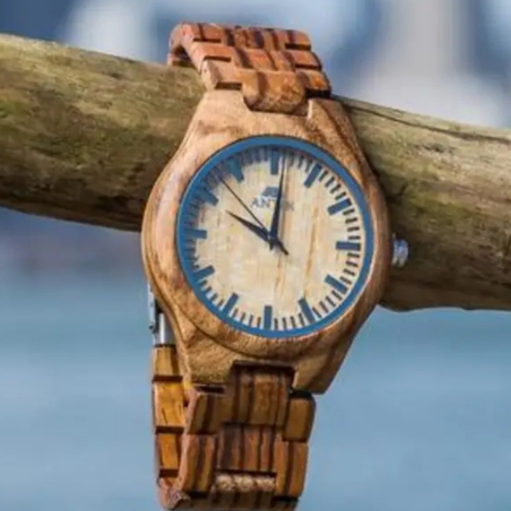 NWT wooden watch zebra wood bamboo wood band tan - Picture 3 of 4